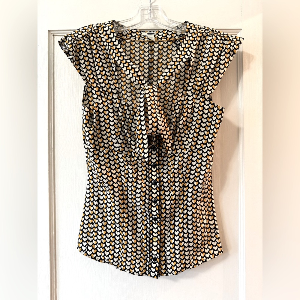 Anthropologie | Odille Heart Print Cap Sleeve Blouse - Sz 4